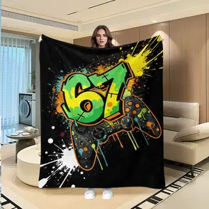 Lemon Flame Graffiti Blanket, Creative Digital Print Flannel Throw, Thanksgiving Valentine Christmas Gift, Multi-Purpose Travel Blanket, Lightweight Cozy Blanket