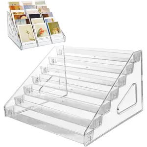 2 Pack 7-Tier Acrylic Card Display Stand Versatile Sticker Display Rack Holder for Greeting Card Business Brochure Postcard Portable Card Display Shelf for Vendors Craft Trade Shows