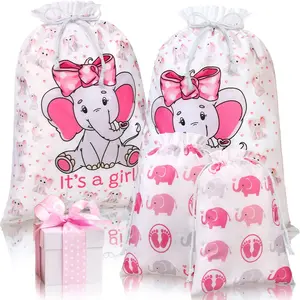 4 count  Girl Shower  Bags Large  Elephants Drawstring Fabric  Wrap Bags for  Shower 's Birthday  Party