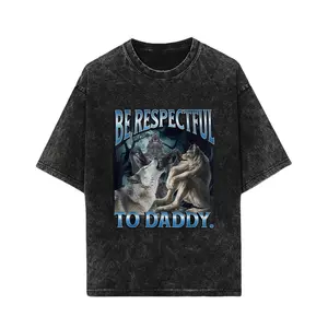 [100% Cotton]Be Respectful To Daddy Funny Cringe Werewolf Wolf Meme T-Shirt Graphic Tees Crewneck ShortsleeveKnitted pure cotton comfortable T-shirt