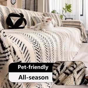 Geometric Pattern Sofa Cover, 1 Count Retro Elastic Sofa Slipcover, Dustproof Sofa Protector, Universal Sofa Cover for All Seasons