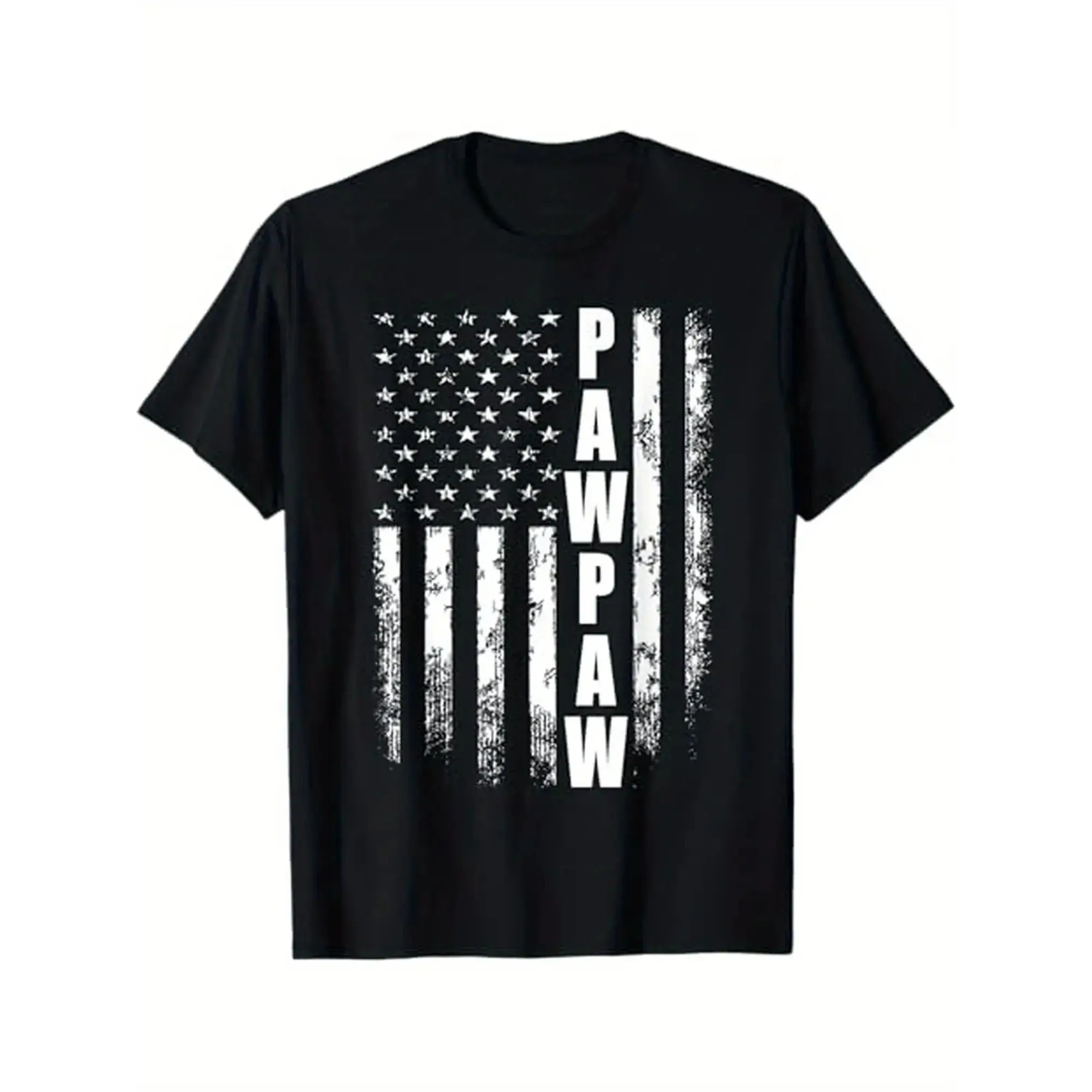 Menswear Vintage Pawpaw Patriotic T-Shirt - 100% Cotton, American Flag & "PAW" Graphic, Casual Black Crewneck Short-Sleeve, Ideal Father's Day Gift for Men, Sizes S-XXXL, Machine Washable, Casual T-Shirts Round Neck Shortsleeve
