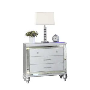 Modern Style Mirror Framed 3-Drawer Nightstand Made with Wood in Silver