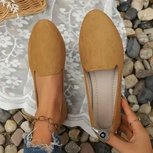 Women's Tan Cover Mary Jane Flats - Lightweight & Comfortable Slip-On Shoes with TPR Sole for All-Season Wear