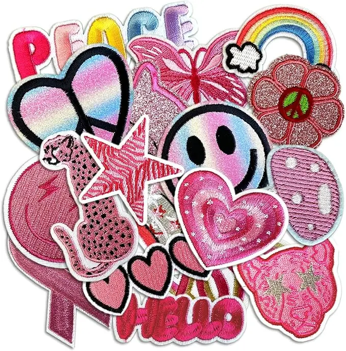 Patches - ️ Pink Preppy Decor Iron On Patches, Cute Embroidery Applique Patches for Backpacks, Aesthetic Stuff for Clothing, Jackets, Jeans, Hats (Cute5 18 Pcs)
