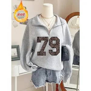 Women's Casual Fitted Pullover Sweater, Light Leopard Print, Thickened Velvet, Fall & Winter Fashion, Street Style