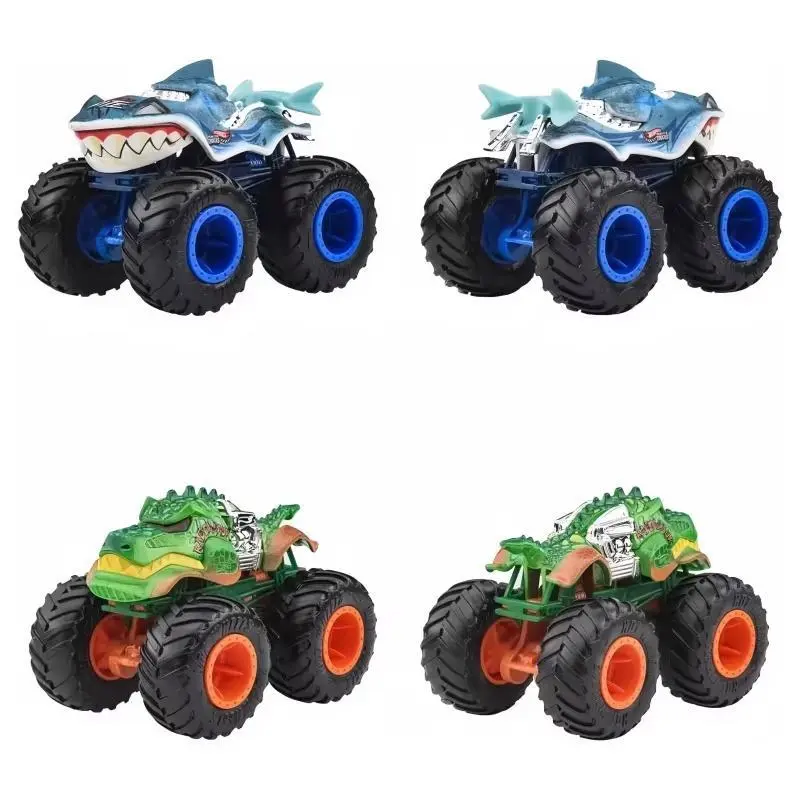 Genuine Stock Hot Wheels Monster Trucks Sharks Vs Dinos Serise Alloy Model Car Collection Decoration Model Toy Car Birthday Gift