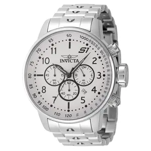 Invicta S1 Rally Men's Chronograph 48mm Watch Stainless Steel Case Cream Ivory Dial Bold Black Arabic Numerals Tachymeter Scale Japanese Quartz Movement Mineral Crystal Steel Bracelet 100m Water Resistant Classic Pilot Watch