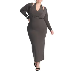 ELOQUII Women's Plus Size Maxi Dress With Halter Layer