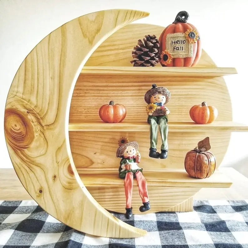 Large 18" Moon Shelf Wall Decor or Free Standing, Witchy Crystal Shelf, Celestial Design