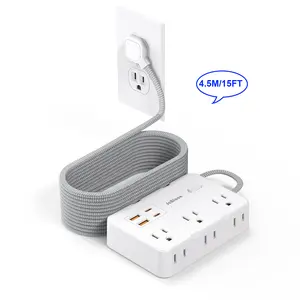 6-Outlet Surge Protector Power Strip with 4 USB Ports (2 USB-C), 15FT Braided Extension Cord, Flat Plug, Wall Mountable for Space Saving White Design