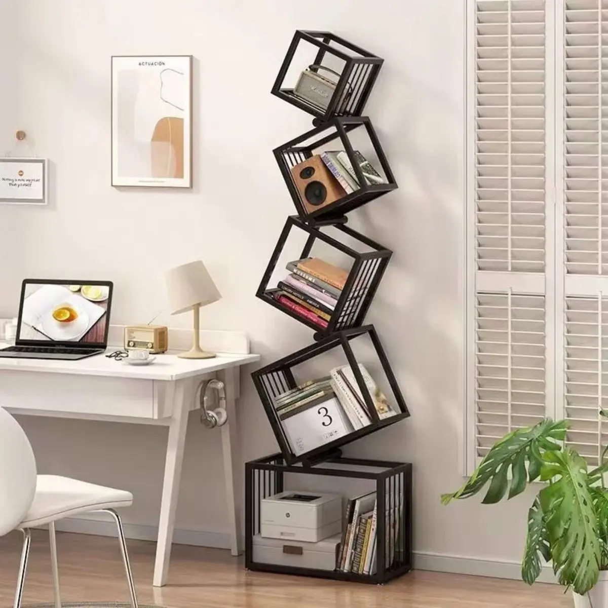 Industrial Iron Bookcase - Helix Loft 5-Tier Modern Minimalist Indoor Living Room Shelving Unit