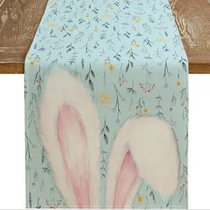 1pc,Easter Bunny Ears Flower Spring Holiday Farmhouse Blue Indoor Table Decoration, Home Decor, Easter Table Runner, Cute Rabbit Design