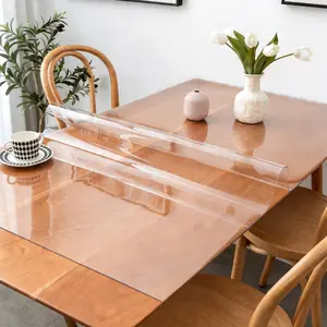 Medium Clear Durable Table Protector for 6 Seater Dining Table Heavy Duty Transparent Table Cover Mat Waterproof Oilproof Easy Clean Scratch Resistant Spill Proof Wipe Clean Cut to Fit BPA Free Vinyl Mat for Kitchen Family Rectangle Table