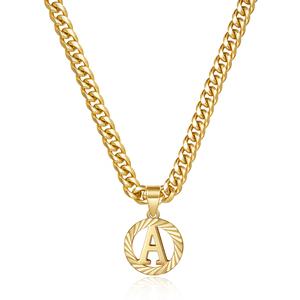 KISSYAN Gold Initial Necklace,14K Gold Plated Round Letter Pendant Hollow Capital Monogram 5mm Cuban Chain Necklace Alhpabets from A-Z Dainty Jewelry for Women Men TikTokShopBlackFriday,summerwins