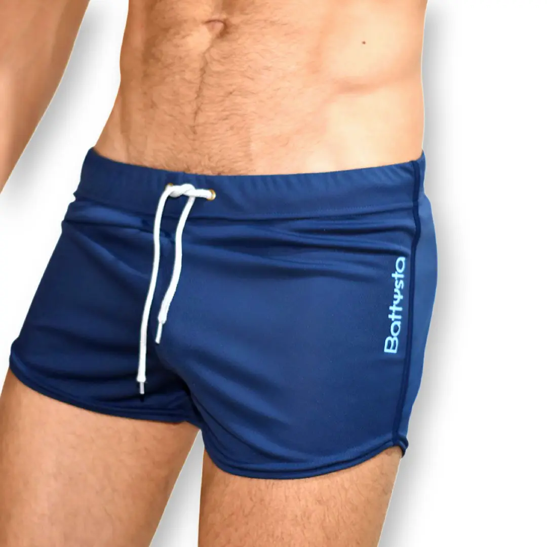 Battysta Denim Commando Stretch Short Shorts for Men - 100% Stretch Microfiber, Navy Blue, Sizes S to XL, Ideal for Pool, Beach, or Gym