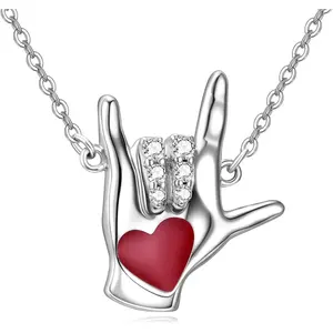 I Love You Sign Language Necklace Sterling Silver Hand Language Necklace Pendant Sign Language Jewelry for Women Asl Gifts for Mom