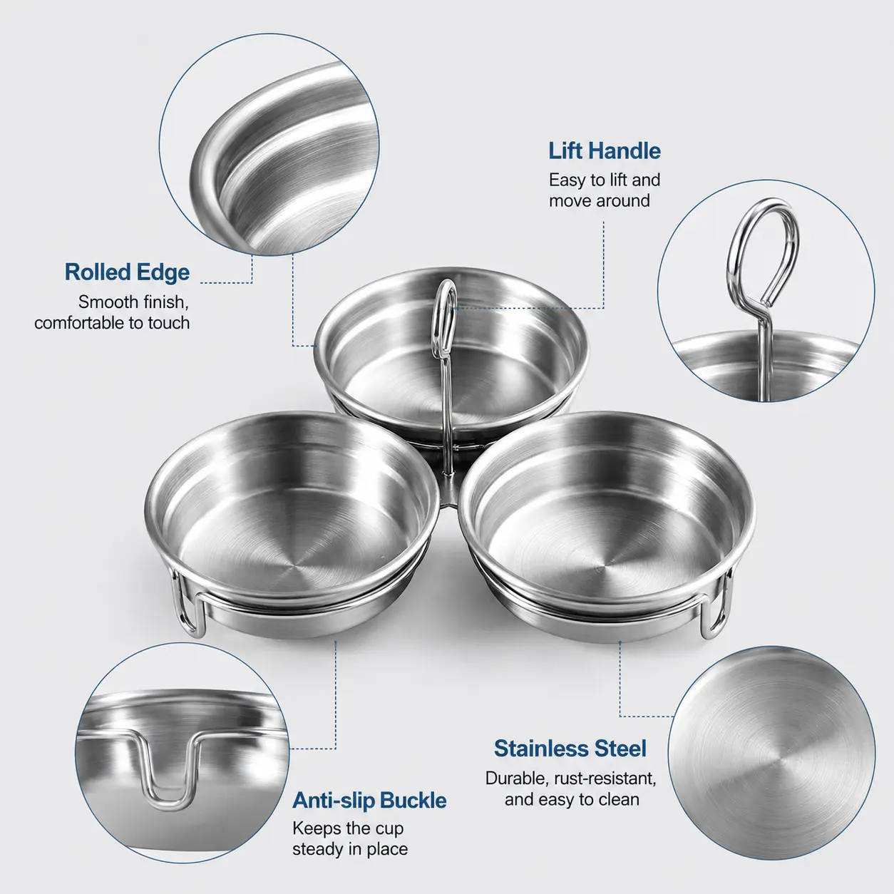 1 Count Stainless Steel Egg Poacher, 3 Cavity Steaming Egg Mold with Handle for Home Kitchen Steamed Egg and Dessert Making