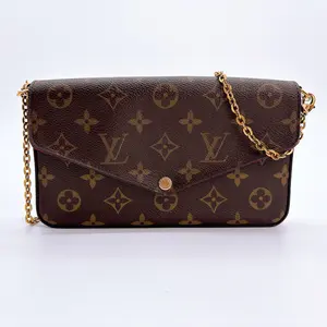 Pre-owned Louis Vuitton canvas Crossbody Bags Monogram Pochette Felicie Chain Wallet Fuchsia