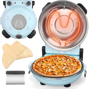 Electric Pizza Oven Indoor Countertop, 12 Inch Maker Machine for , Cooker & Grill,  Glazed Ceramic Stone Oven, Pale Blue