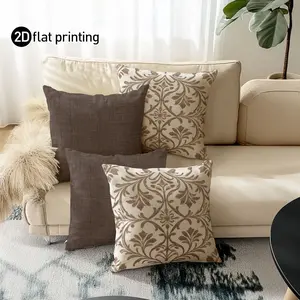 American Vintage Linen Texture Pillow Covers, Geometric Pattern, 4pcs, Hidden Zipper, Home Decor, Sofa Living Room Bedroom, Room Cozy Accessories