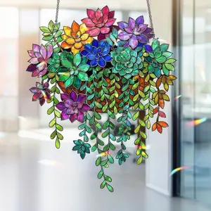 Succulent Suncatcher, Acrylic Style Window Hanging, Rainbow Botanical Window Decor, Plant Lover Gift, Aesthetic Sun Catcher, Garden Decor, Unique Home Decor, Gift for Her