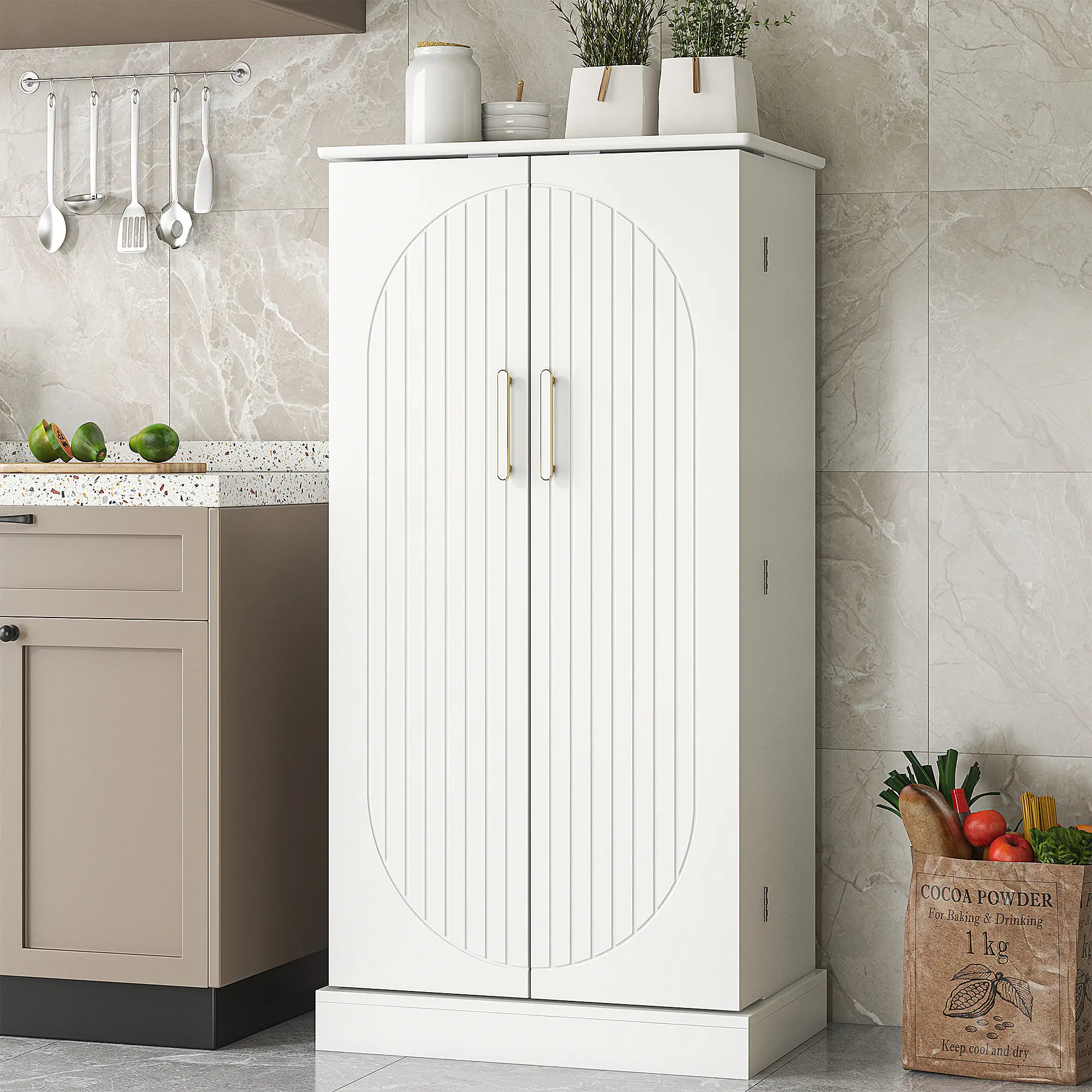 47” Kitchen Pantry Cabinets, Freestanding Kitchen Pantry Storage Cabinet with Doors and Adjustable Shelves, Buffet Cupboards Storage Cabinet for Home Office Use