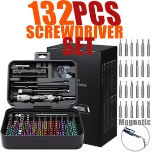 132 In 1 Precision Screwdriver Hardware Set, Magnetic Screwdriver Tool Set with 108pcs Bits, Multipurpose Screwdriver Tool Kit for Repairing Phone, Heavy Duty Industrial Tools, Precision Ratchet Screwdriver Electric Screwdriver Set. removable handle