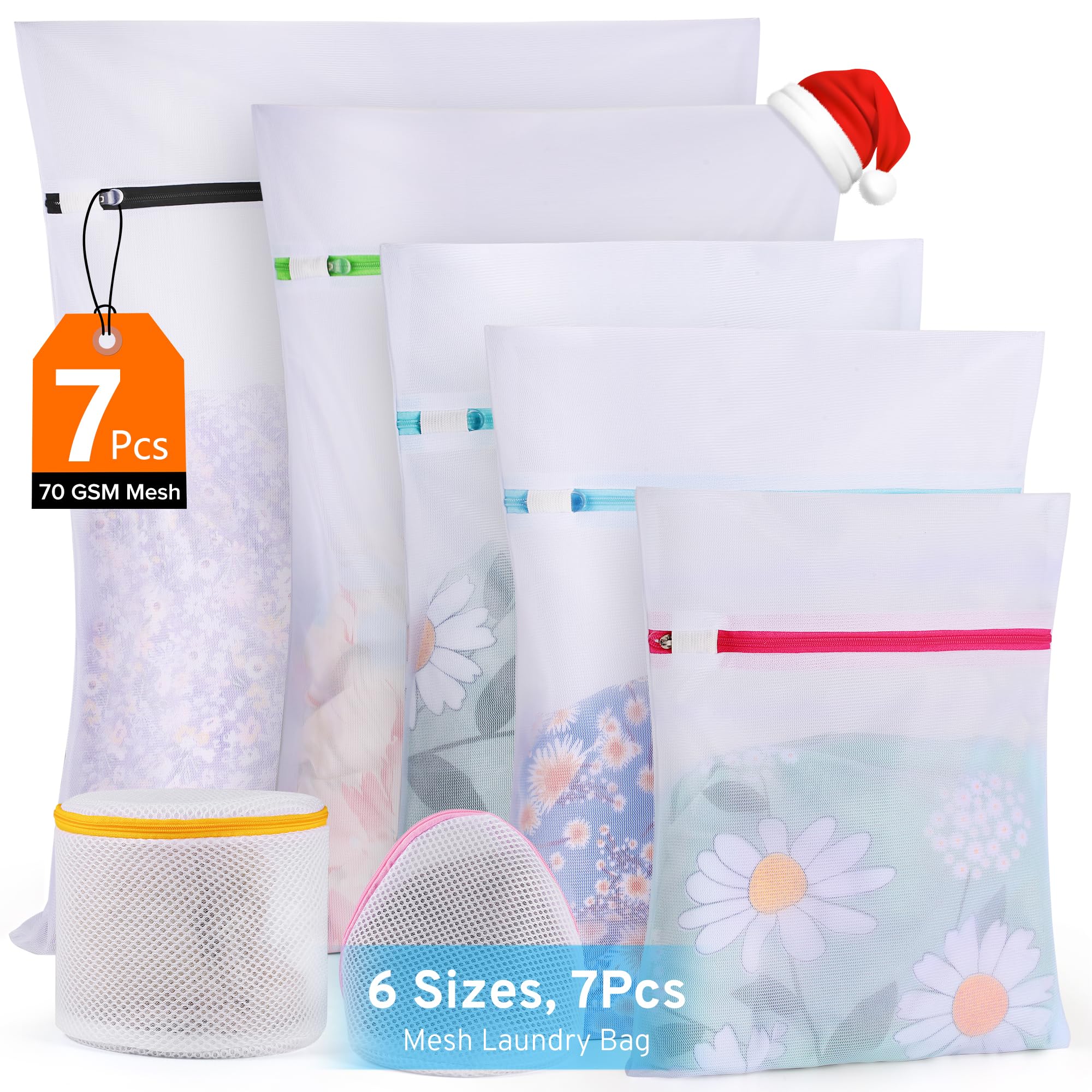 Ultimate 7 Pack 6 Size Mesh Laundry Bags Set with AUTO-Lock Zipper for Delicates Lingerie Bags Lightweight Durable 100% Polyester Secure Cleaning