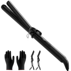 Curling Iron 1 Inch, Long Barrel Ceramic Hair Wand, Fast Heating Hair Curler with 12 Heat Settings with LED Display, Hair Curling Wand Styling and Lasting on All Hair Types, Dual Voltage for Travel