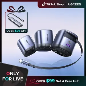 【LIVE ONLY】UGREEN 45W/65W/100W 3 in 1 Compact GaN Charger, Retractable USB C Fast Wall Charger with Foldable Plug, Compatable for iPhone 17/16 Series, Galaxy, Pixel, iPad-Cellphone Electronic portable charger,TikTokShopBlackFriday ,TikTokShopHolidayHaul