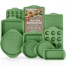 BAKKEN 10-Piece Nonstick Carbon Steel Baking Set - Green Marble Coating, Heat-Resistant Green Silicone Handles, Food-Grade PFOA/PFOS/PTFE-Free, Oven-Safe Up To 450°F, Baking Supplies, Bakeware, Square, 10-Pan Coverage Kitchen Essential