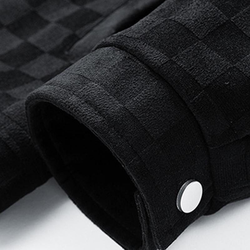 Men's Black Patterned Suede Wool Jacket with Front Flap Pockets and Button Closure, Suitable for Autumn Wear - Fashionable and Practical Top - Aesthetic - Fashion men outfits Men's Black Patterned Suede Wool Jacket with Front Flap Pockets and Button Closure, Suitable for Autumn Wear - Fashionable and Practical Top - Aesthetic - Fashion men outfits