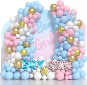 Blue and Pink Balloon Garland Kit, 128PCS Gender Reveal Balloon Pink Blue White Gold Confetti Latex Balloons For Boy or Girl Gender Reveal Party Supplies Baby Shower Decorations