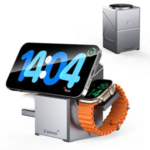 ZEEHOO 3-in-1 Wireless Charging Station, CubeTrick Qi2 15W Fast Charge, Wireless Charger for Apple Watch,  iPhone 17/16/15/14/13/12 Series, AirPods (30W Charger Included) Christmas Gift for men/Women Wearable