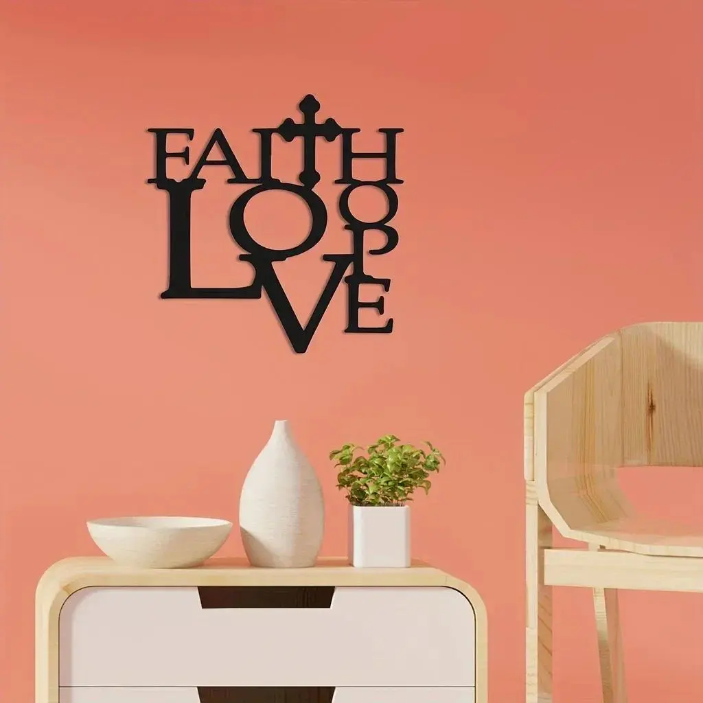 Faith, Love, Hope Wall Decor Metal Wall Hanging, Ornaments Collection Hanging Sign for Home Decoration Porch Office Terrace