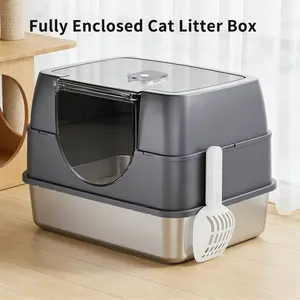 Cat Litter Box Stainless Steel 20L with Lid,  XL Large Metal Litter Box High Sided Design, Anti-Urine Leakage, Include Cat Litter Scoop, Never Absorbs Odors, Easy Cleaning, Non-Sticky,  Litter bix non-stick  Design