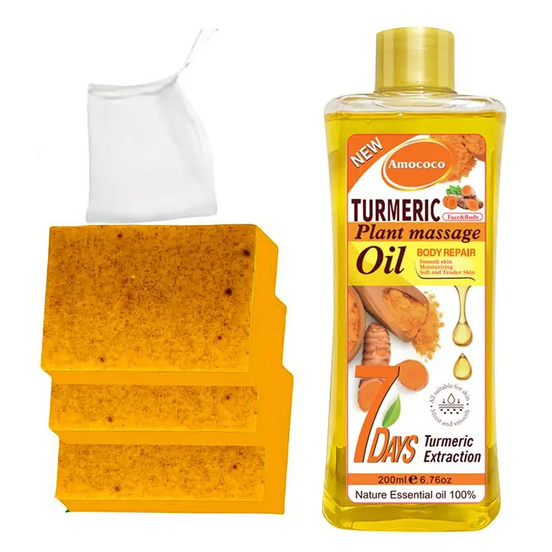 Turmeric 2-Piece Set - Turmeric Oil, Turmeric Soap, packed with ginger extracts and nourishing body oils to support your daily body care routine! Leav