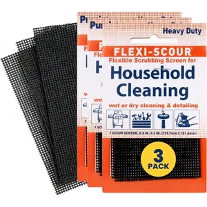 Flexi Scour, 3-Pack 5.5 x 4 Flexible Scrubbing Screen for Household Cleaning, Flexible Scouring Pad Abrasive Grit Screen for Grills, Remove Stubborn Stain, Grime, Carbon, Rust, Scale -FLEX-12 C