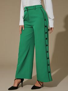 women's colorblock button wide leg pants, loose casual comfy high waist trousers for daily wear, ladies bottoms for all seasons, womenswear, modest high waisted, casual chic trousers