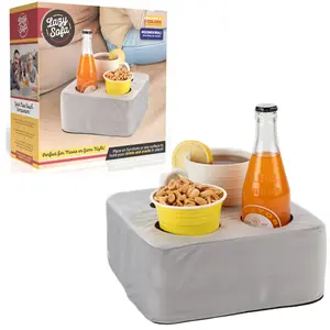 Couch Cup Holder Caddy with 2 Drink Pockets & Larger Mug Slot – Sofa Bed Tray for Snacks, Bottles, Glasses – Assorted Colors Vary by Set