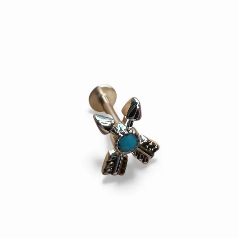 16G Arrows and Turquoise Flatback Cartilage Ear Piercing