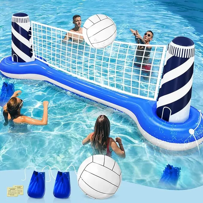 Summer Spring Gift Inflatable Pool Games Volleyball Net Pool Float Set with 19" Beach Ball, Lighthouse Design – Floating Swimming Water Sports Toys for Adults, Perfect for Summer Pool Party Supply (112"X26"X35")