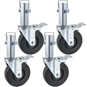 4 Pack 5" Heavy Duty Scaffolding Rubber Swivel Caster With Dual Locking 1.25" Square Stem 440LBS Capacity Per Wheel
