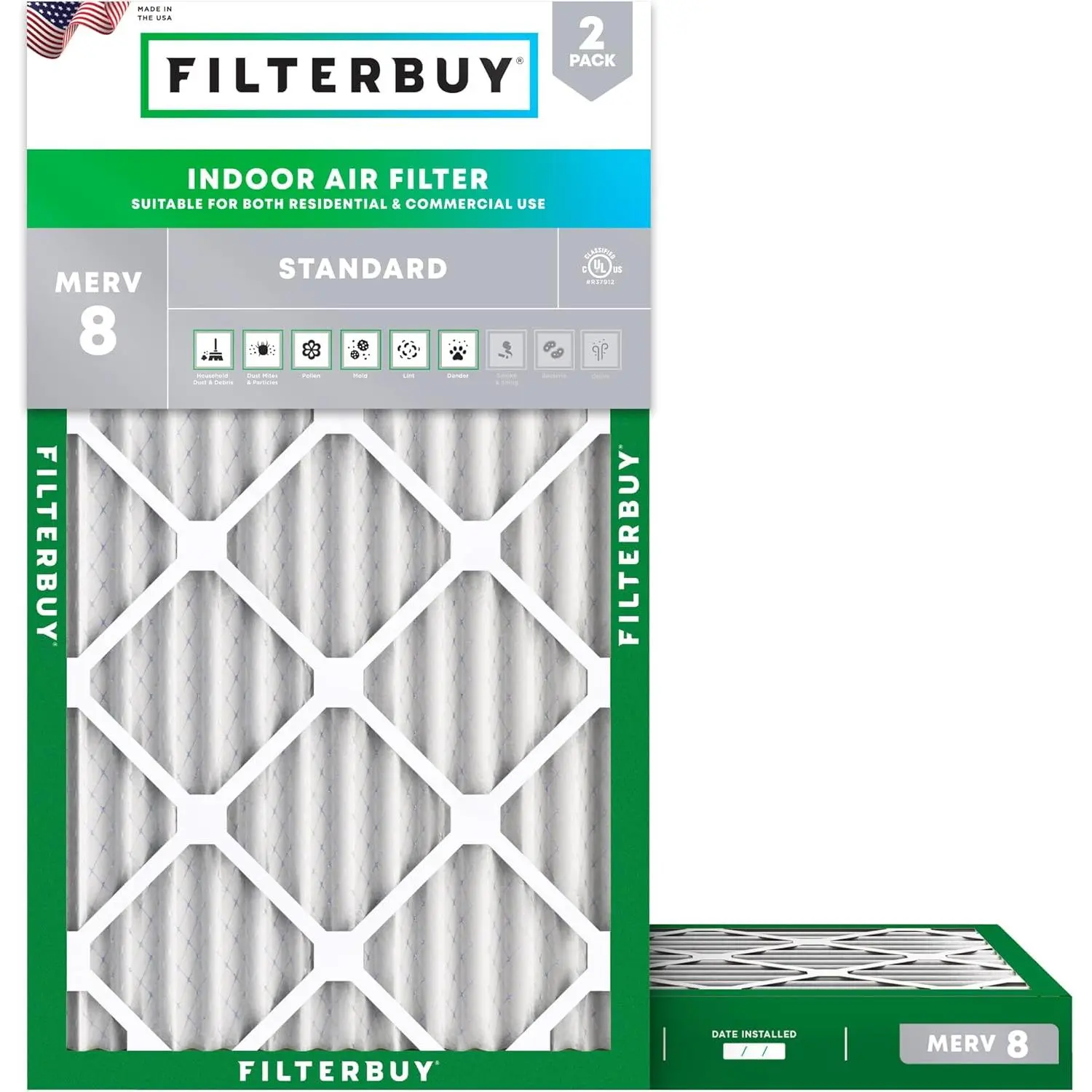New Filterbuy 14x24x2 Eco-Friendly HVAC AC Furnace Air Filter (2-Pack Value), Electrostatically Charged Pleated MERV 8 Dust Defense Filter (Actual Size: 13.50x23.50x1.75 In, Endures Temperatures Up to 200°F), Withstands Moisture