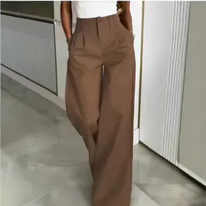 Lady's Basic Polyester Fabric Bottom, Loose Flowing Figure-Flattering Casual Floor-Length Pants