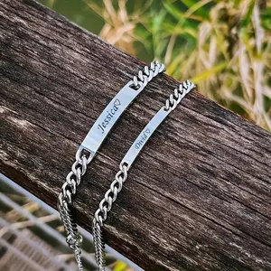 Stainless Steel DIY Engraved White Pine Black Matte Bracelet for Couples Men's & Women's Letter Engraving Timeless Connection Uniquely Yours