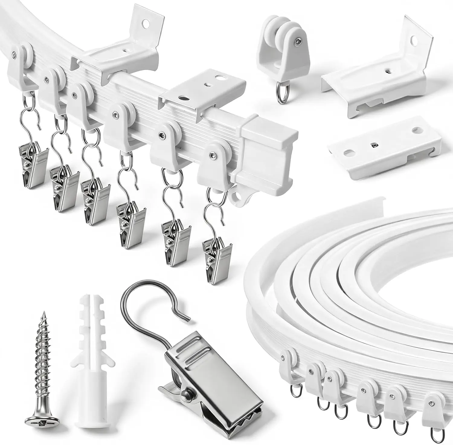 20Ft Ceiling Curtain Track, Ceiling or Wall Mount Heavy Duty Curved Flexible Bendable Curtain Rail System for Curtains Bendable RV Shower