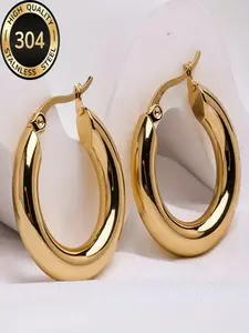 High-Quality Stainless Steel Hypoallergenic Golden Hoop Earrings, Anti-Fading, Simple Elegant, Perfect for Daily Wear or Parties
