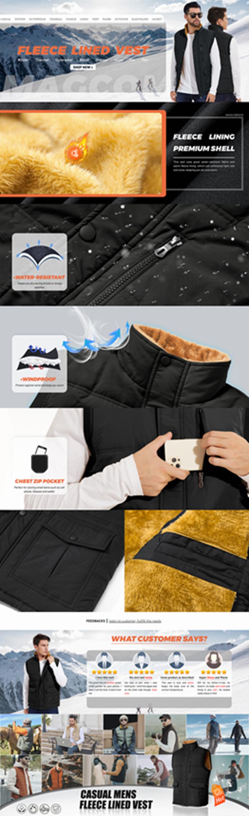 MAGCOMSEN Mens Winter Vests Outerwear Fleece Lined Puffer Vest Warm Casual Quilted Vest Bubble Sherpa Vest Jacket